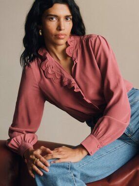 Sézane Chlo Shirt in Rosewood 100% Silk - Size 14